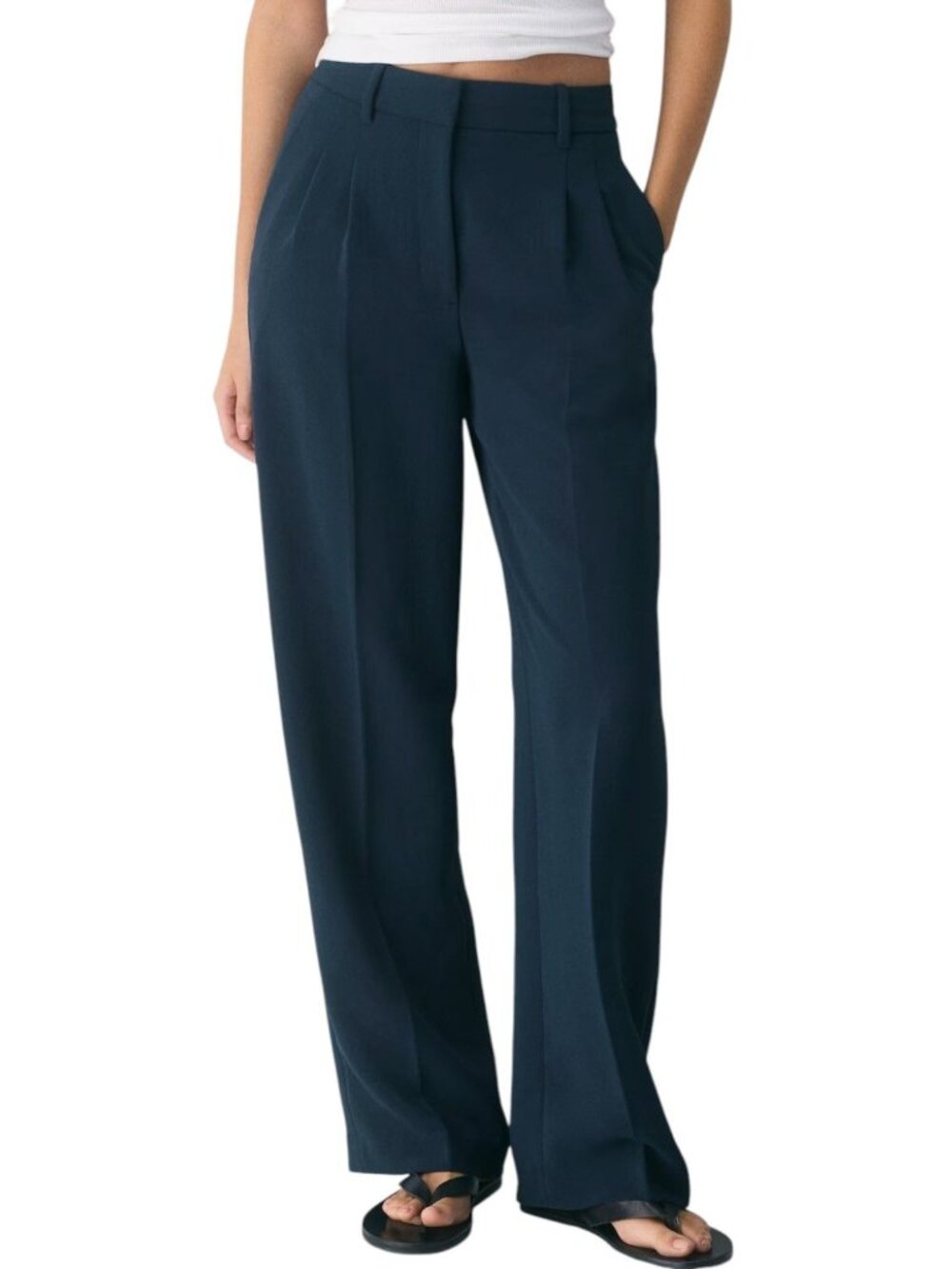 Aritzia Wilfred The Effortless Pants Crepe Navy Sz 0 Preppy Academia Minimalist